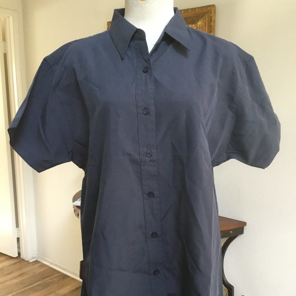 TRI MOUNTAIN Women Shirt Blouse Button Down Short Sleeve Workout Grey M